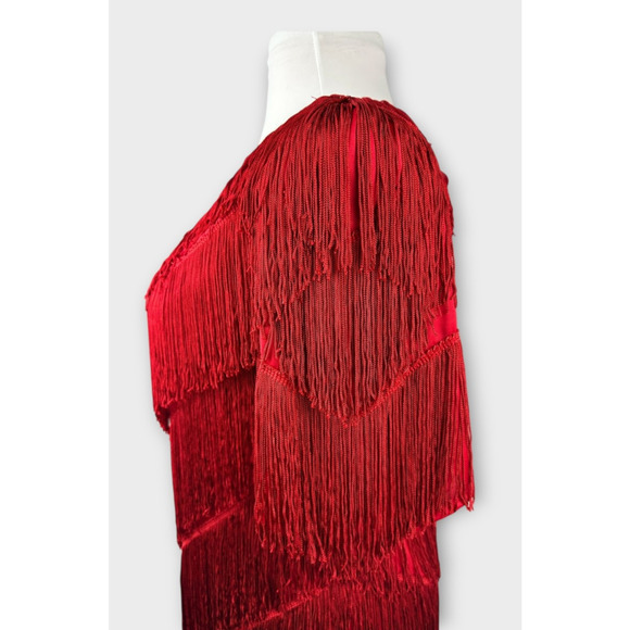 VTG 70s 80s Mister Jay Fringe Dress Red V-Neck No Size Party Holiday Flapper L - Picture 8 of 15